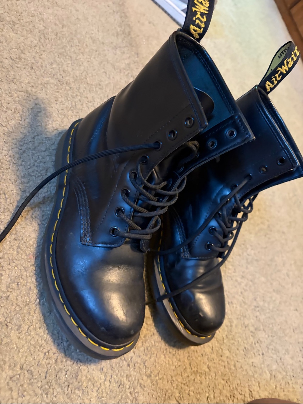 Dr. Martens Black Leather Boots with Yellow Accents